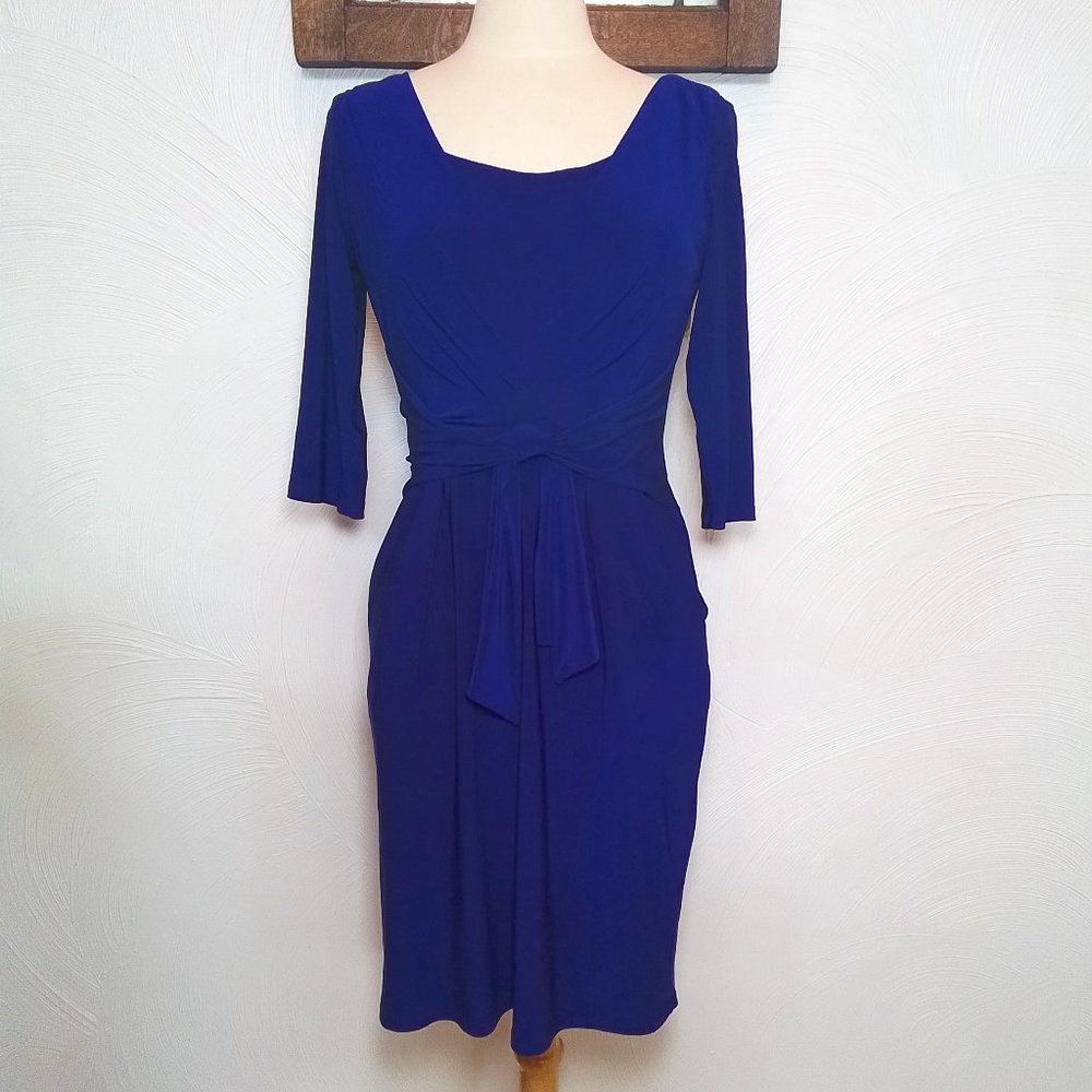 Ralph Lauren Dress Purple 3/4 Sleeve Faux Wrap with Pockets size 8